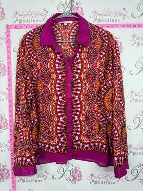 Rose olive shirt paisley Women's Printed Button-Up Blouse in Fuchsia Pink
